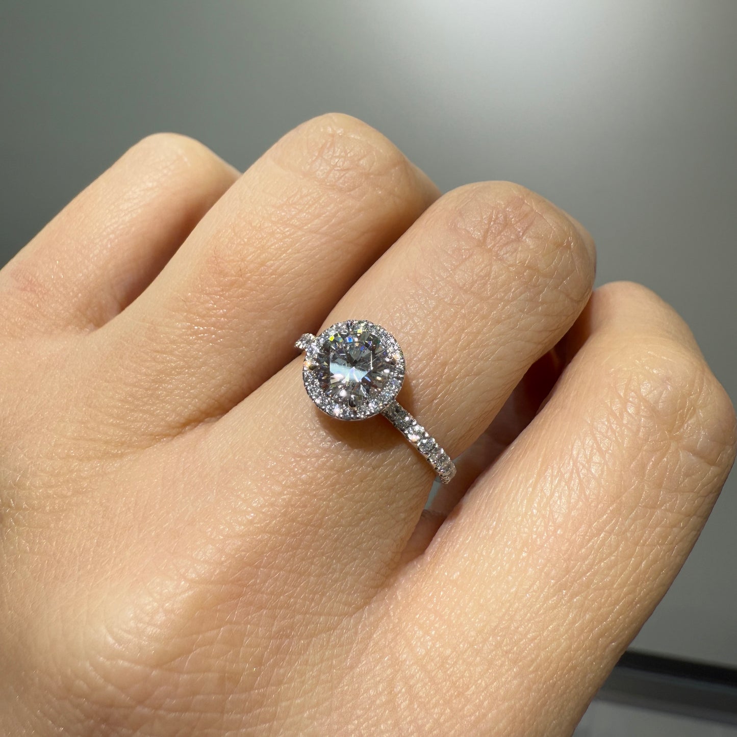 IGI lab diamond round 0.8ct halo pave band ring