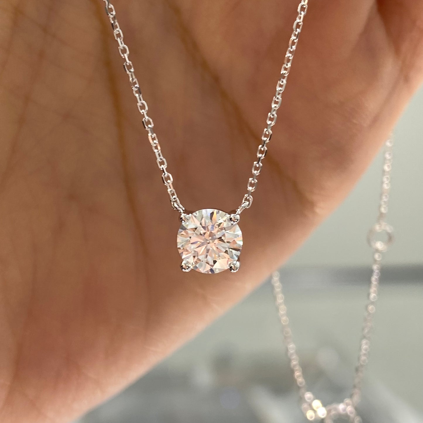 Lab diamond round 1ct classic four-prong necklace