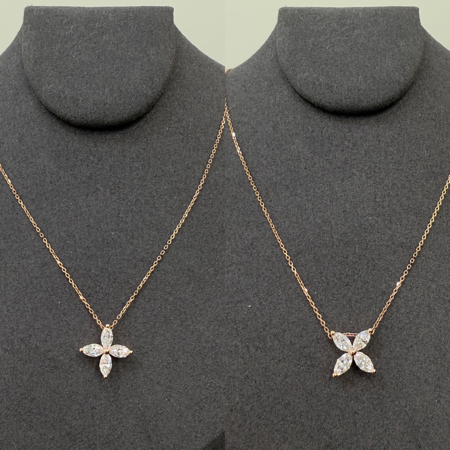 Lab diamond marquise 1ct flower two way pendant with necklace