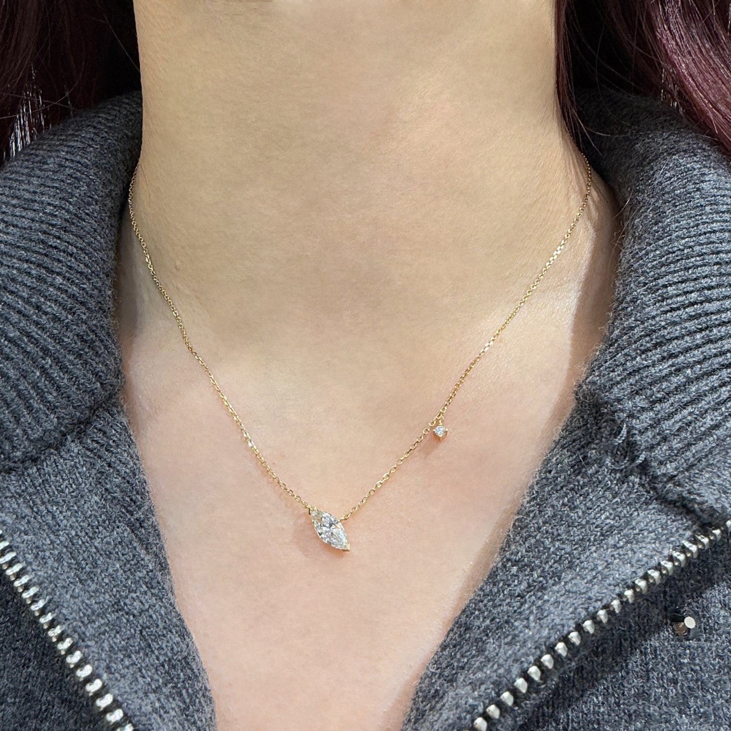Lab diamond Marquise shape 0.7ct with little diamond necklace