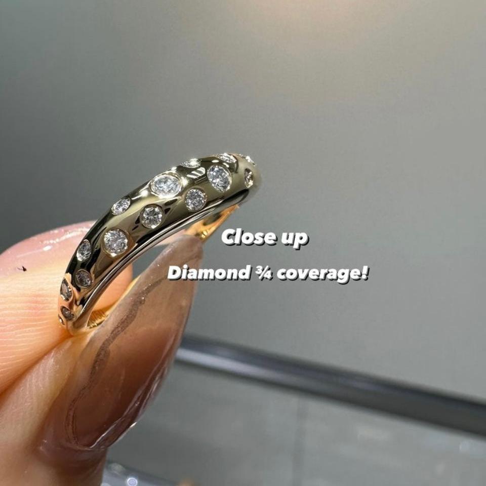 Lab diamond round 0.25ct bubble wavy dome ring