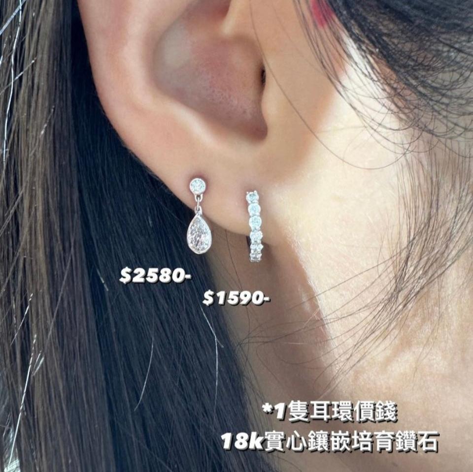 Lab diamond pear shape 0.35ct drop earring-each