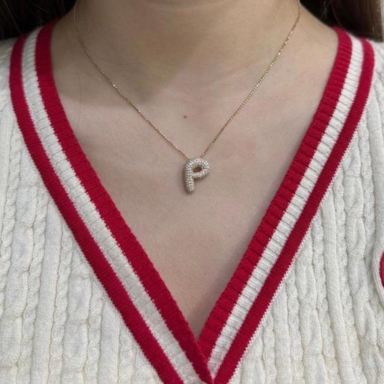 Lab diamond bubble initial pendant