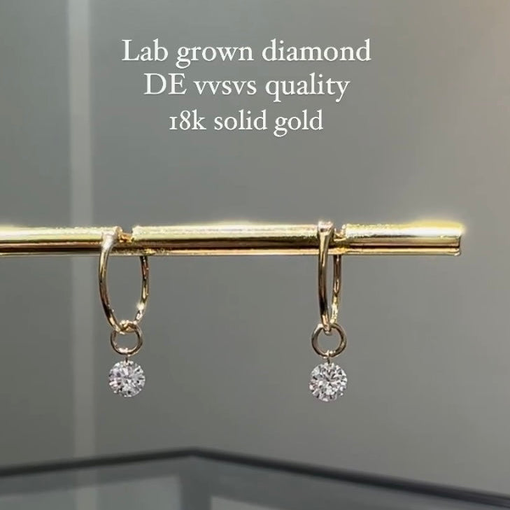 Lab diamond round 0.4ct floating 10mm hoop earrings-pair