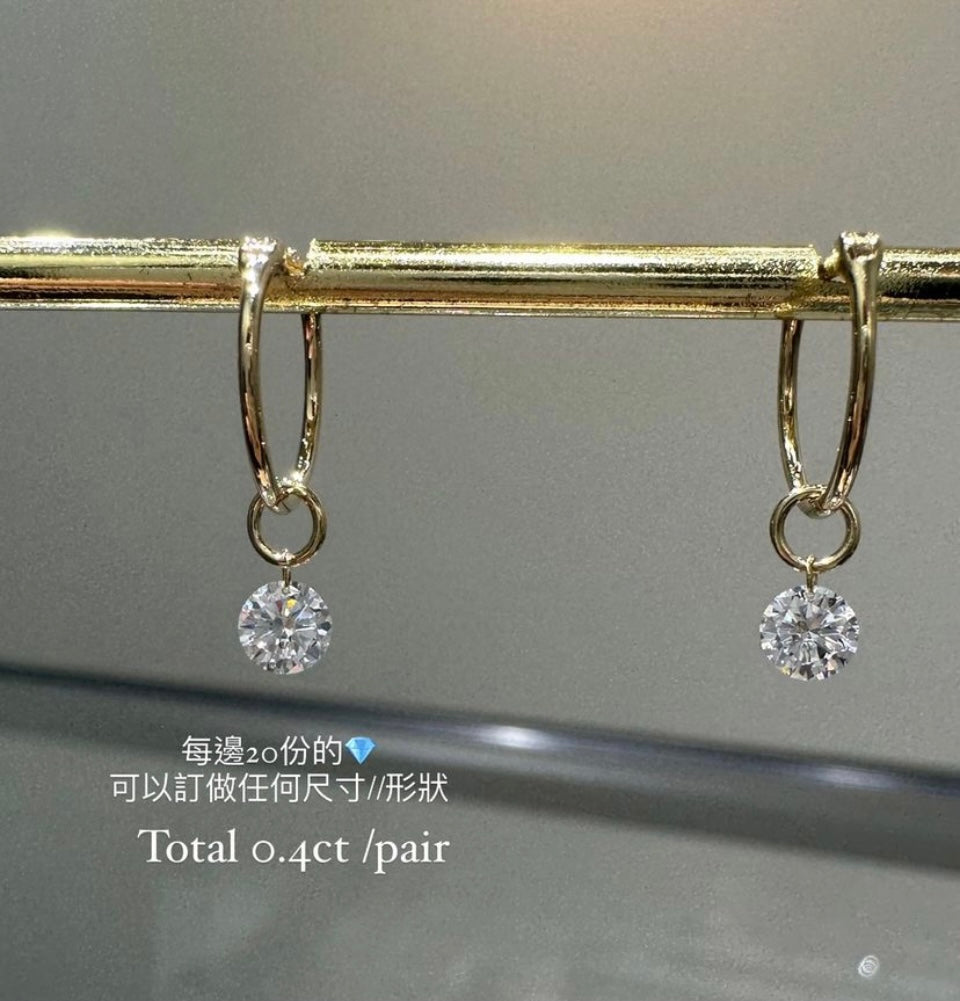Lab diamond round 0.4ct floating 10mm hoop earrings-pair