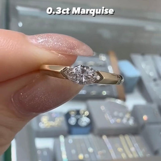 Lab diamond marquise 0.3ct east west horizontal ring