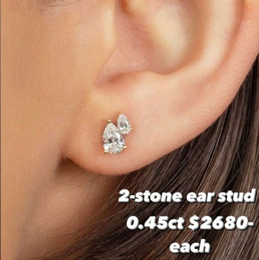Lab diamond Pear shape  duo 0.45ct stud earring-each