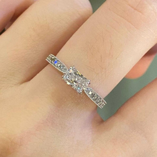 Lab diamond Radiant cut 0.5ct channel set band with milgrain detail ring