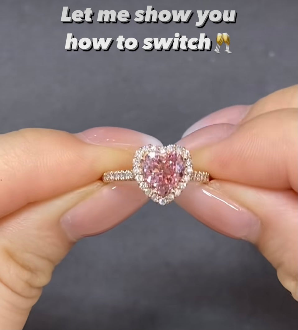 Lab grown sapphire Heart 1.4ct two way  halo ring