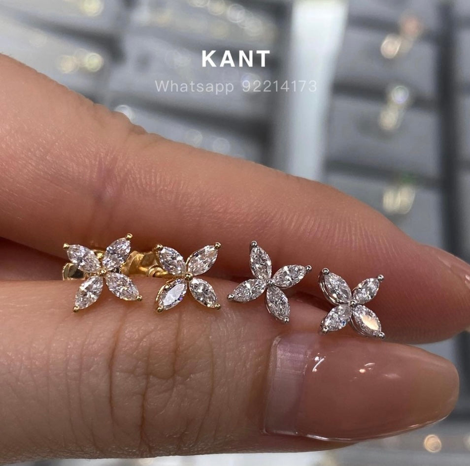 Lab diamond Marquise shape 0.48ct flower stud earrings-pair