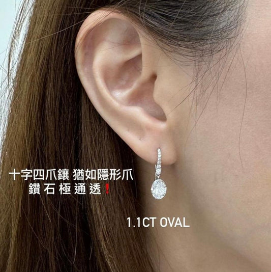 IGI Lab diamond oval shape 2.2ct elegant drop earrings -pair