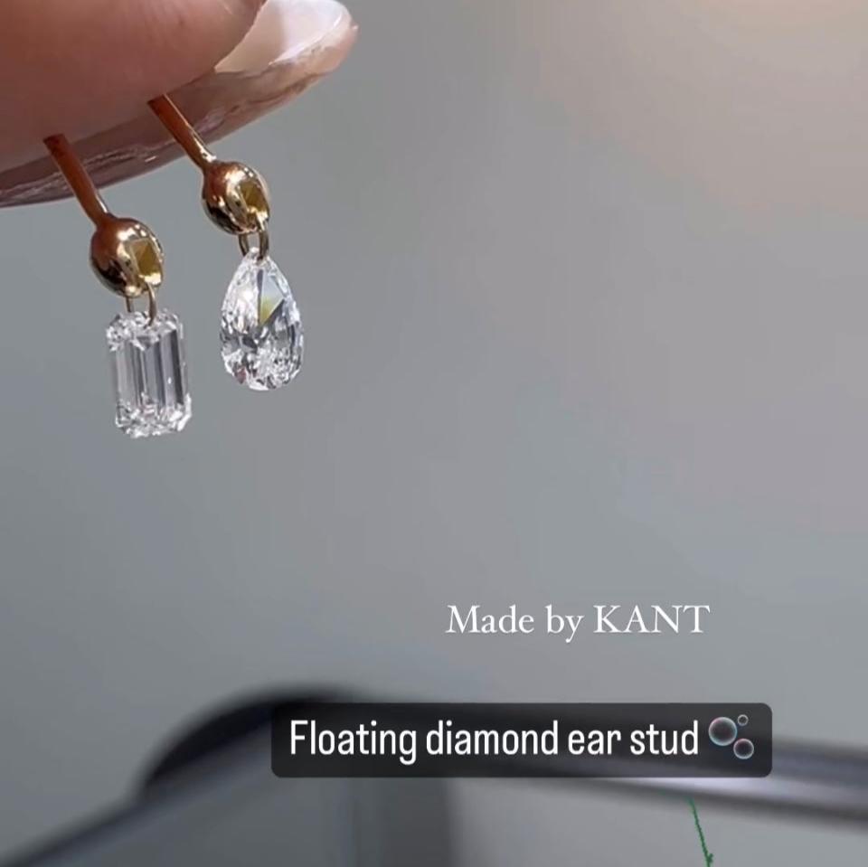 Lab diamond fancy combo floating stud earrings-pair