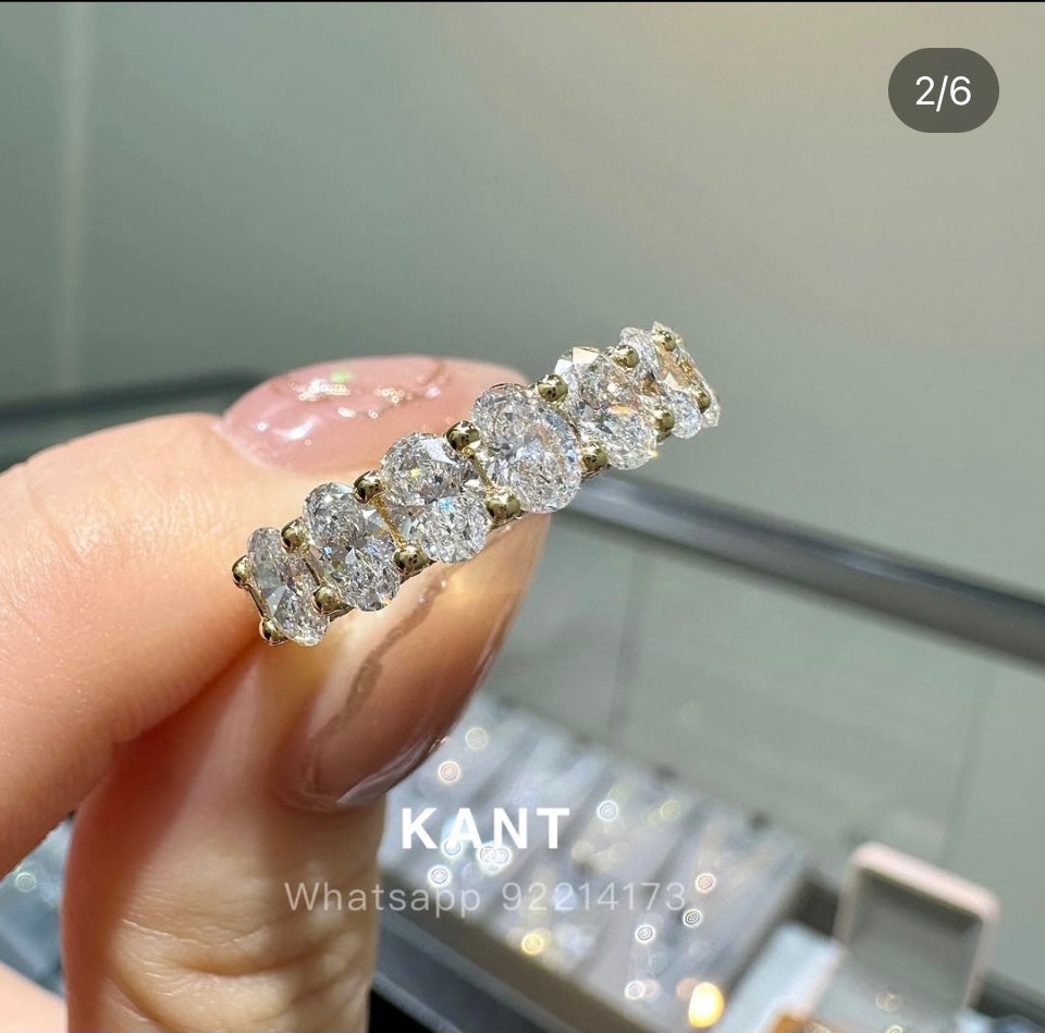Lab diamond oval 1.6ct U-prong pave eternity ring
