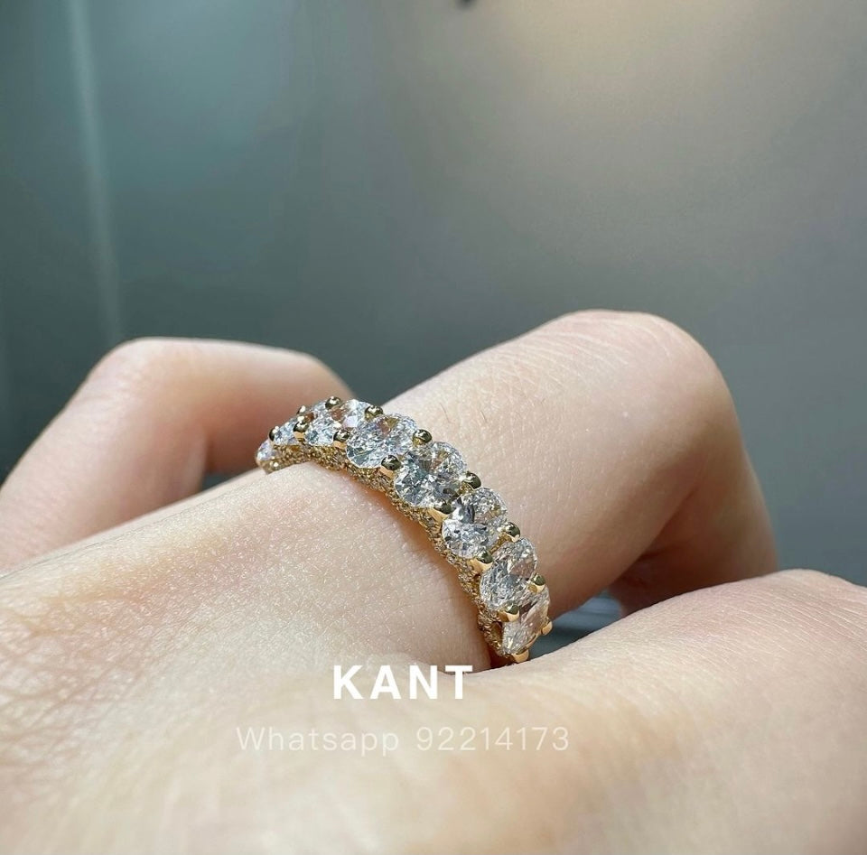 Lab diamond oval 1.6ct U-prong pave eternity ring