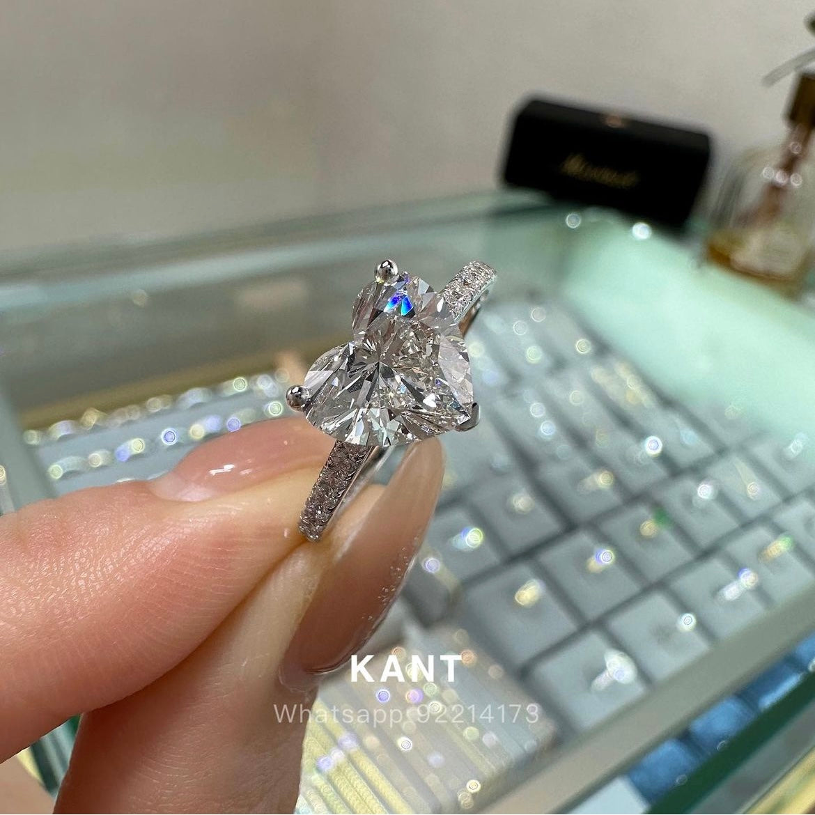 IGI lab diamond heart shape 2ct three-prong pave ring