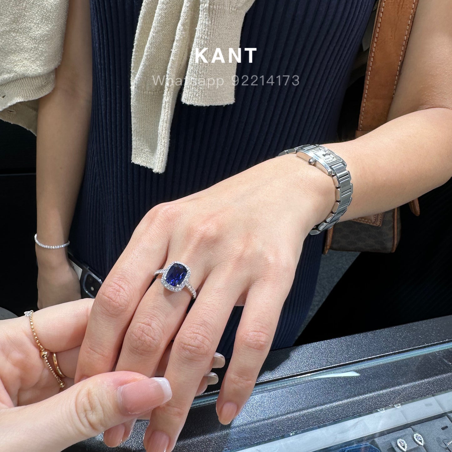 Lab grown sapphire royal blue color cushion cut 2.7ct halo pave ring