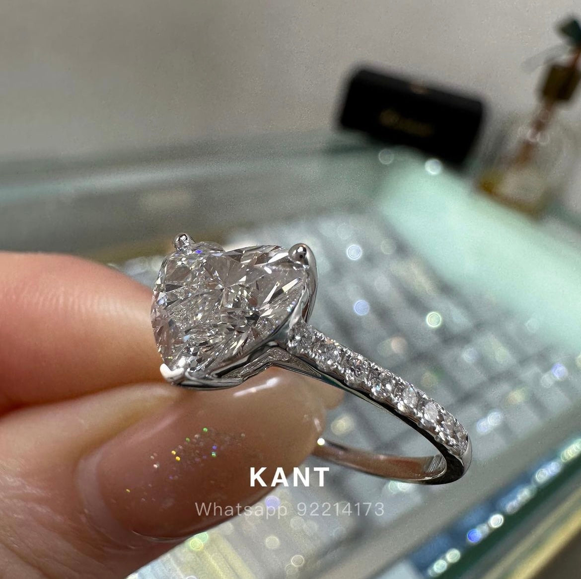 IGI lab diamond heart shape 2ct three-prong pave ring