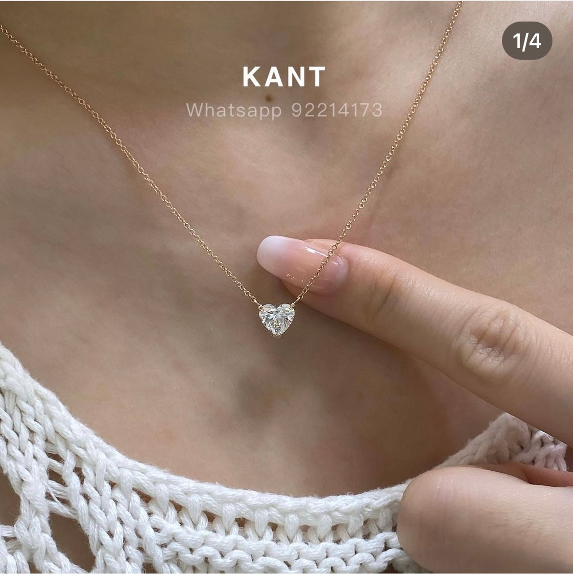 Lab grown diamond heart shape 0.9ct three-prong necklace