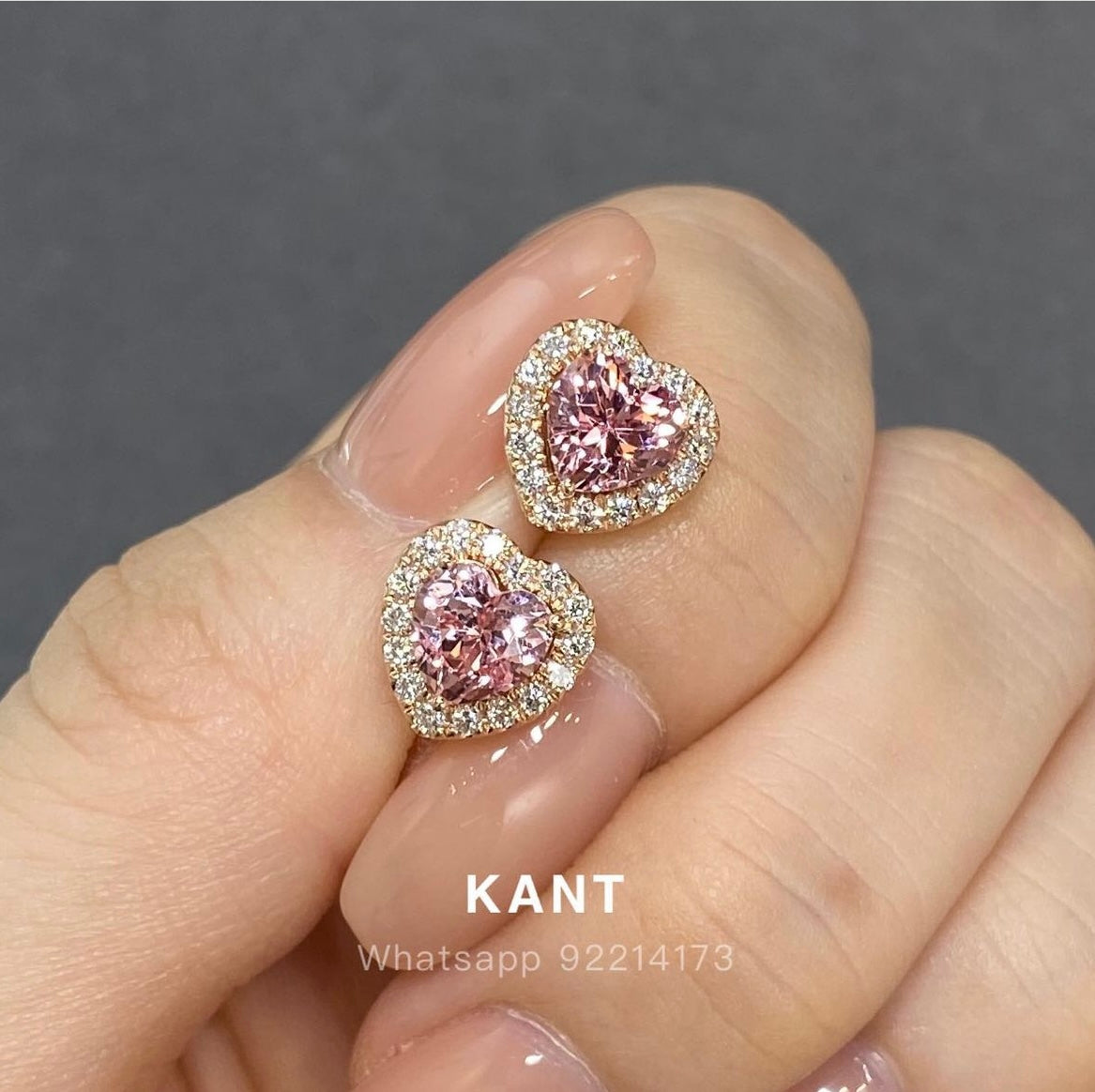 Lab pink sapphire Heart shape halo jacket earrings -pair