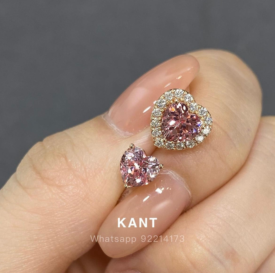 Lab pink sapphire Heart shape halo jacket earrings -pair
