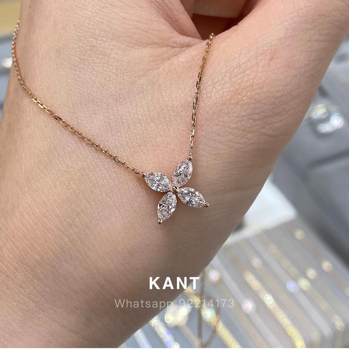 Lab diamond marquise shape 0.8ct flower pendant necklace