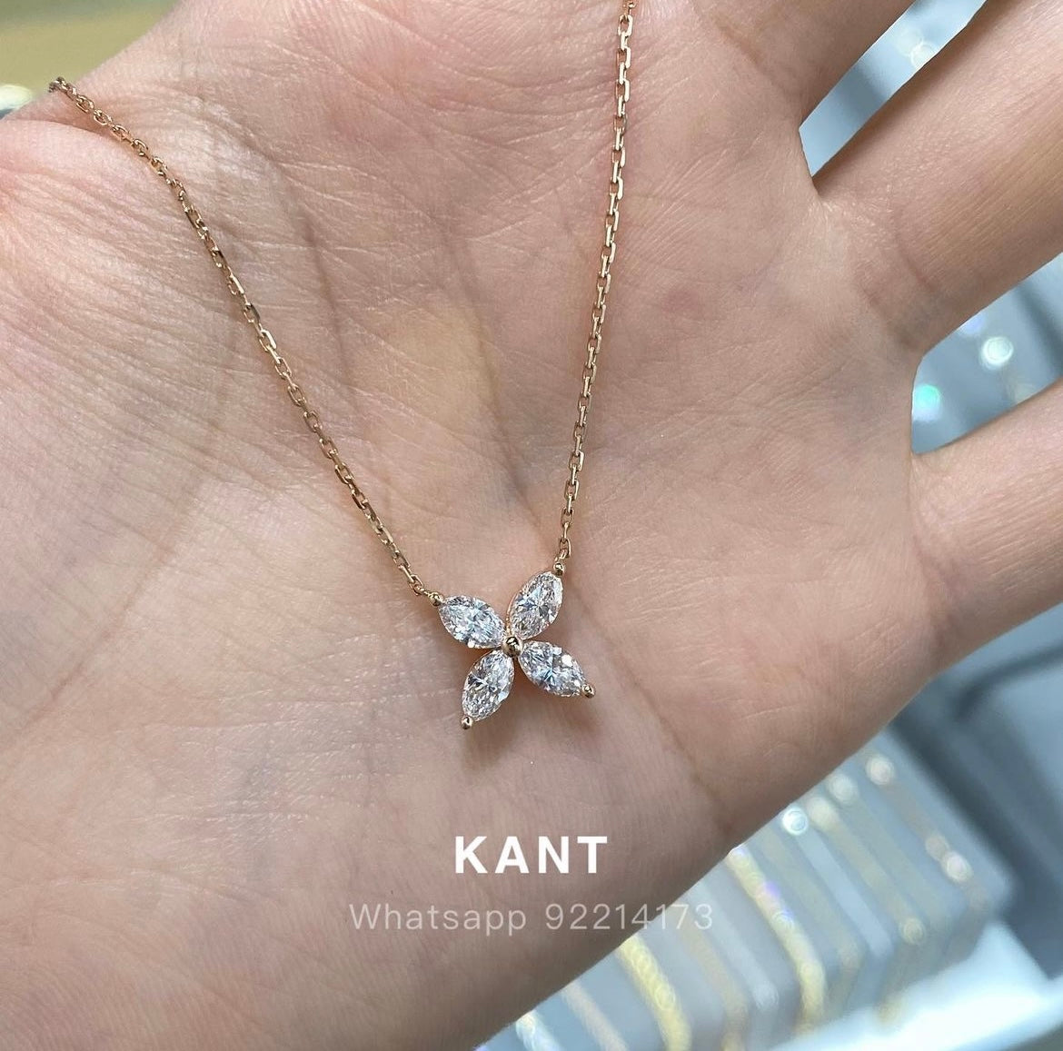 Lab diamond marquise shape 0.8ct flower pendant necklace