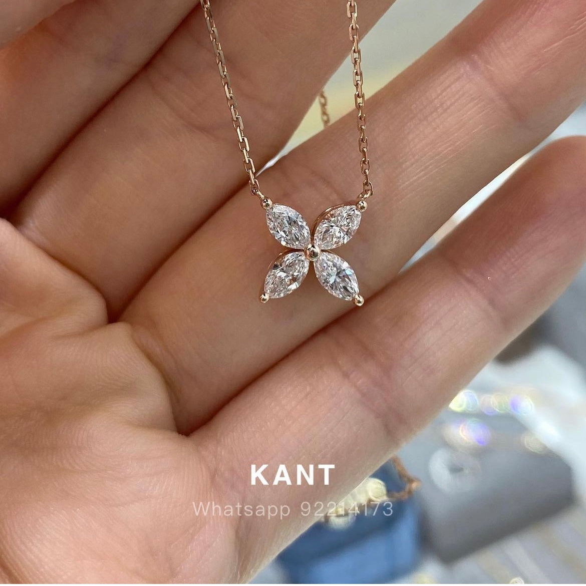 Lab diamond marquise shape 0.8ct flower pendant necklace
