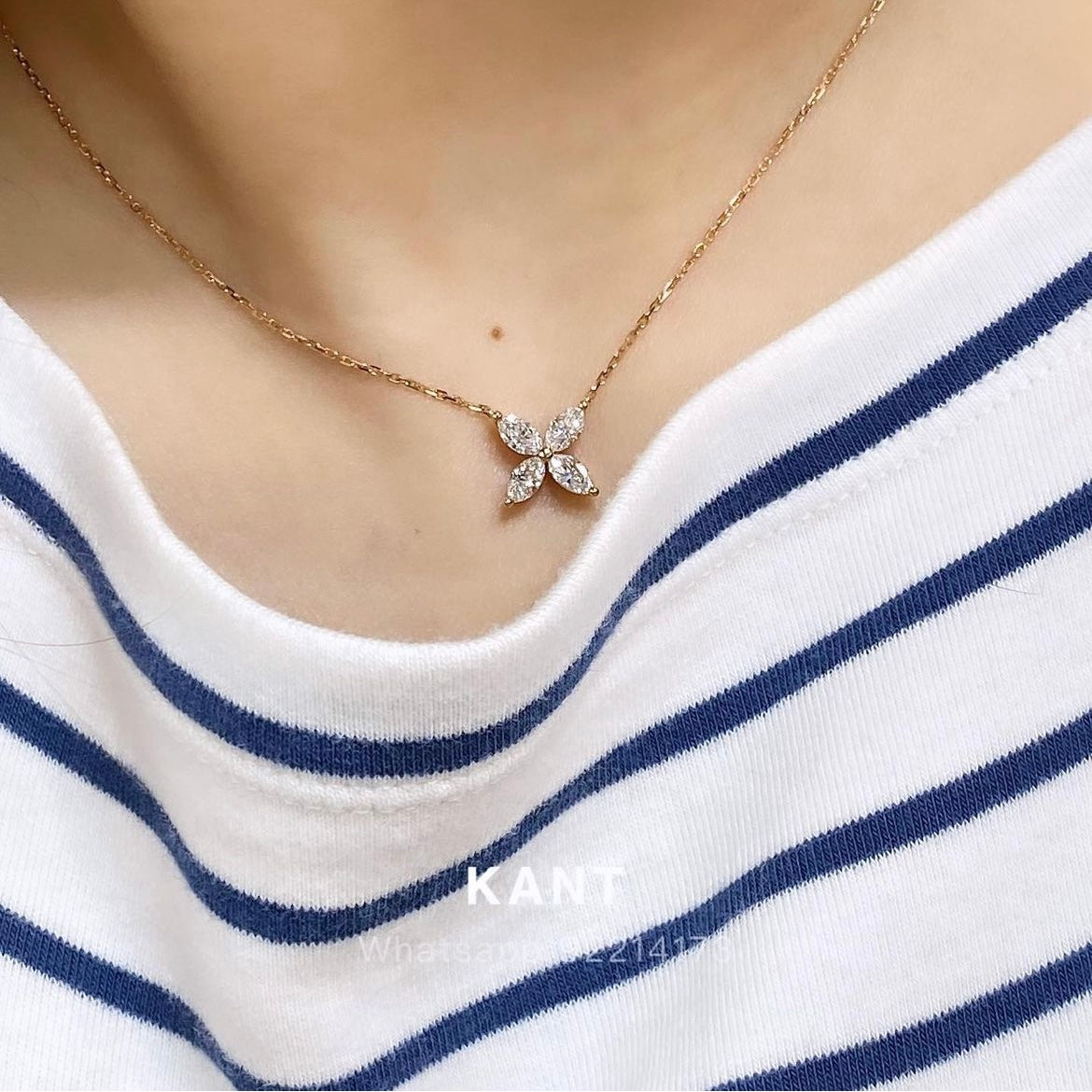 Lab diamond marquise shape 0.8ct flower pendant necklace