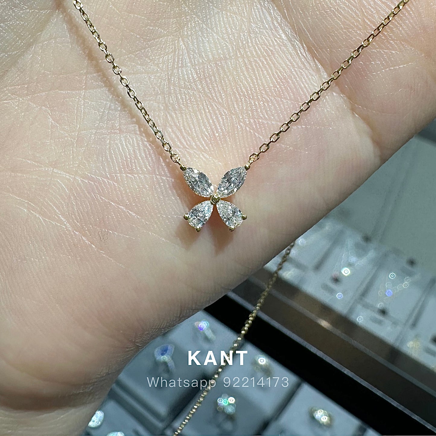 Lab diamond Marquise and Pear shape 0.36ct butterfly necklace