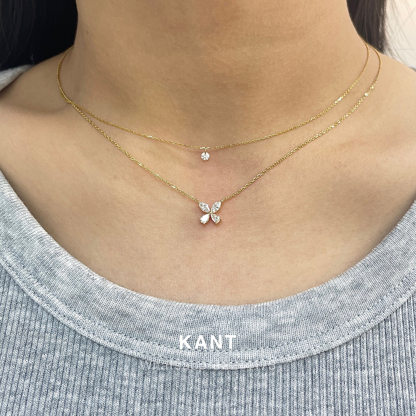 Lab diamond Marquise and Pear shape 0.36ct butterfly necklace