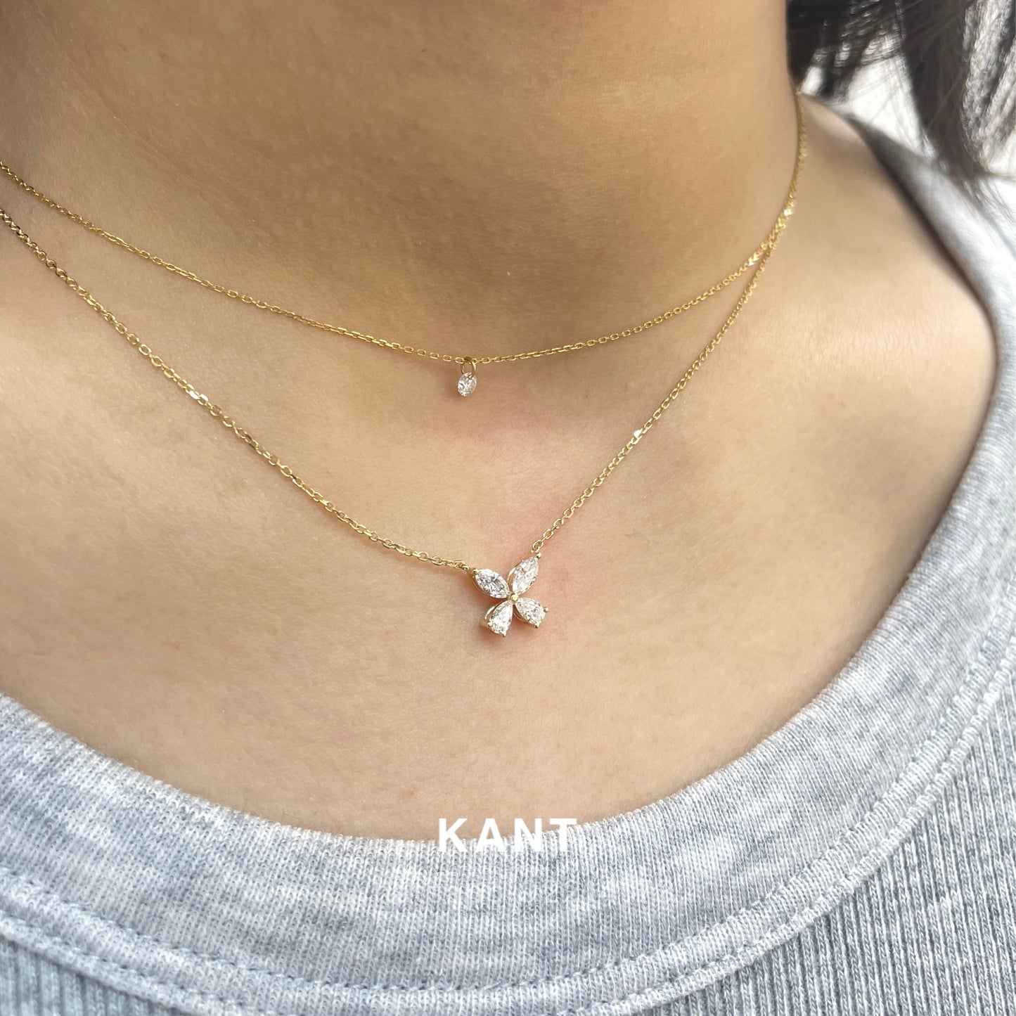 Lab diamond Marquise and Pear shape 0.36ct butterfly necklace