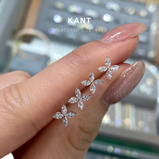 Lab Diamond Marquise shape baby flower earrings -pair