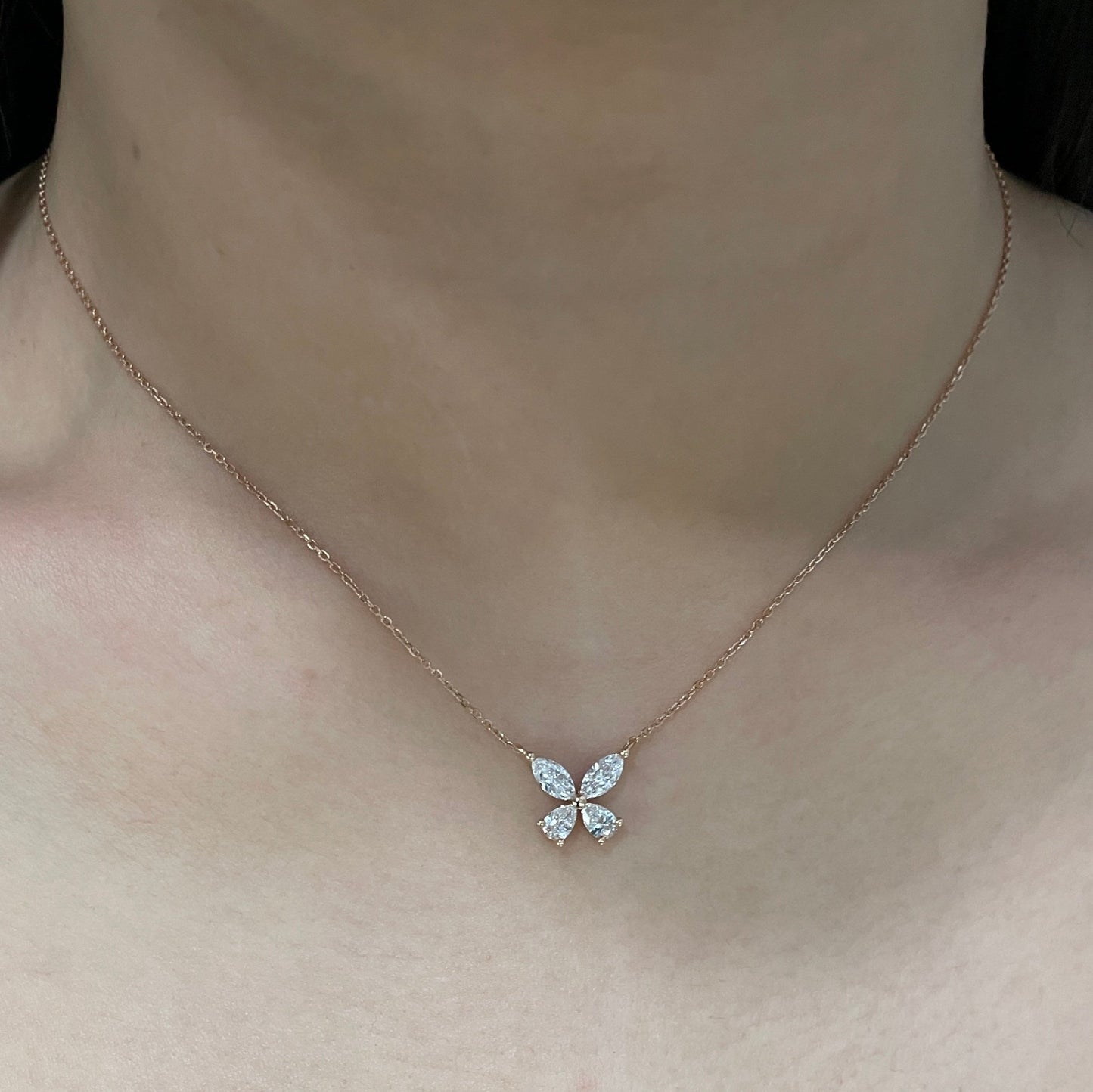 Lab diamond Marquise and Pear shape 0.8ct  butterfly necklace