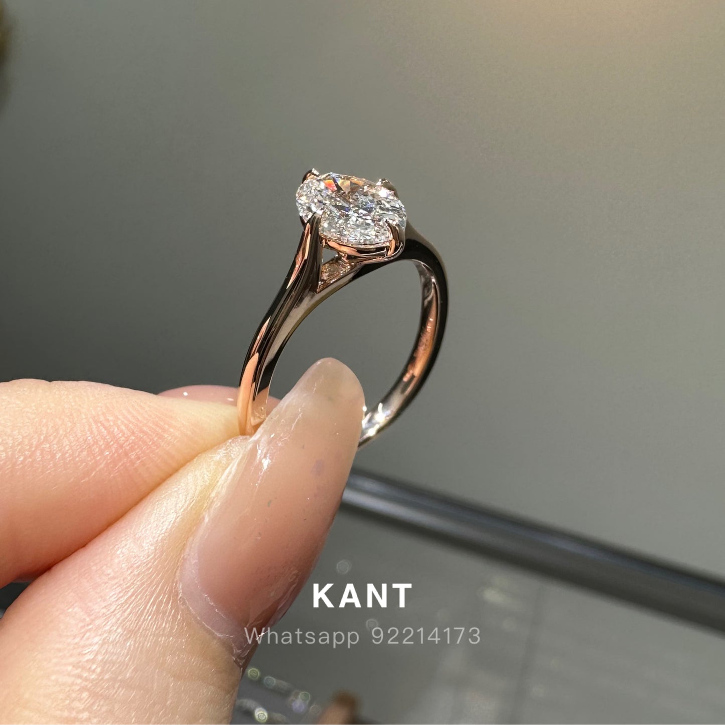 IGI lab diamond Oval shape 1ct four-prong compass ring